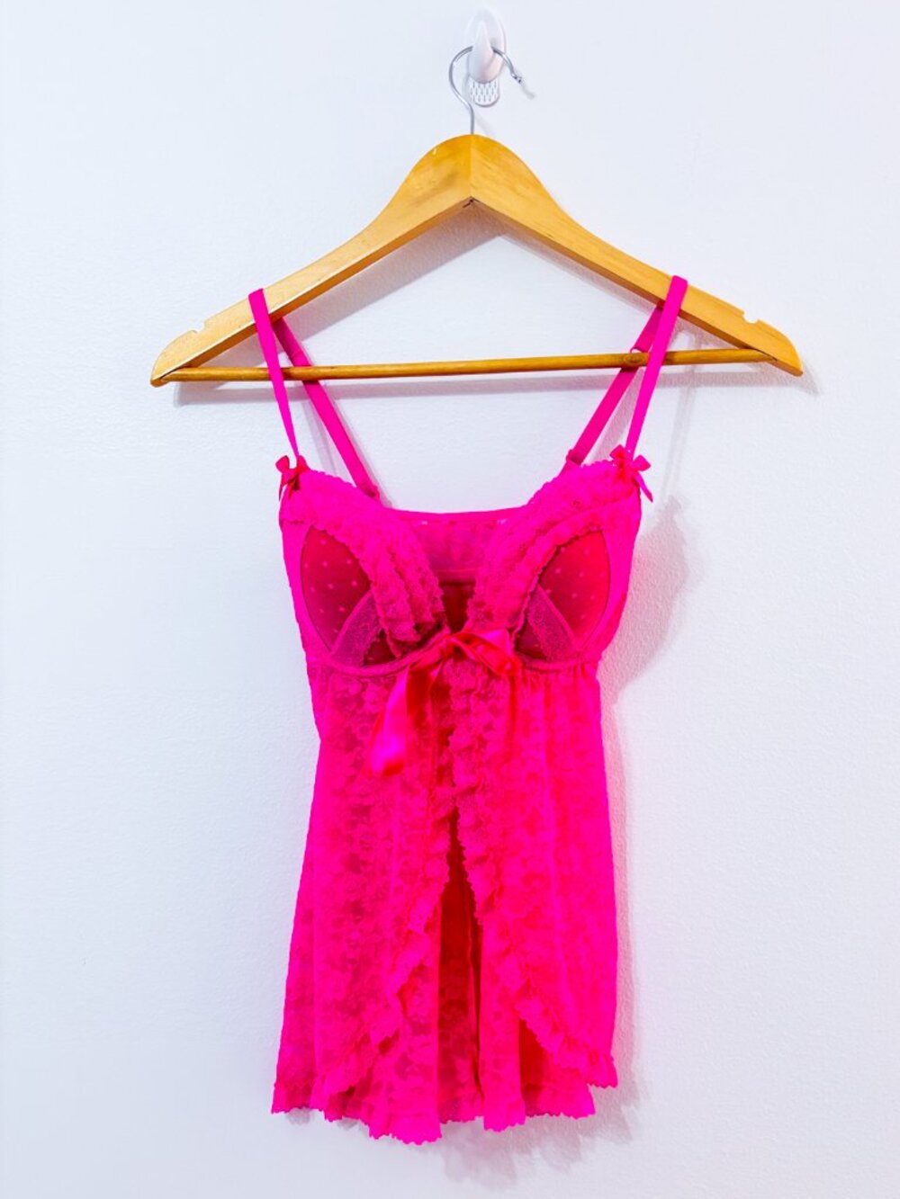 LA‎ SENZA Neon Pink Babydoll | Lace Lingerie Bow | Small